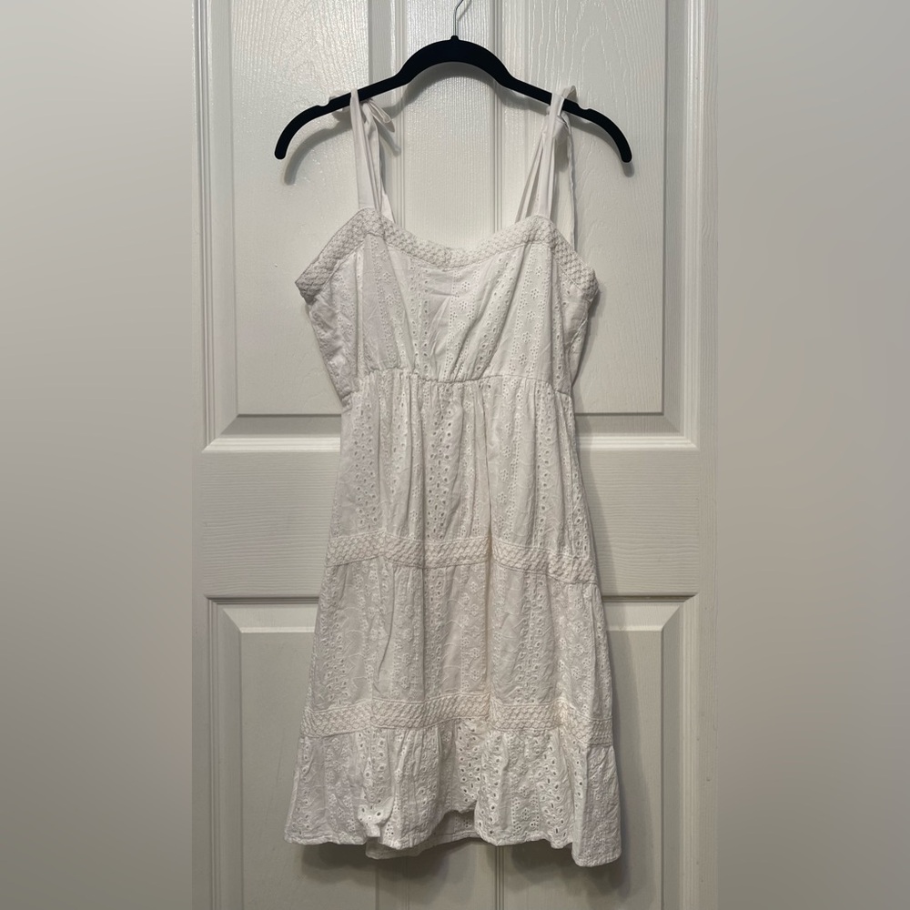 Jessica Simpson White Embroidered A-Line Sweetheart Tie Strap Sleeveless Dress